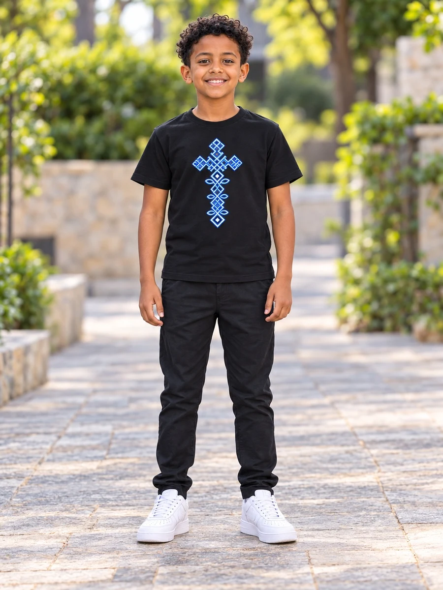 Black Blue Heritage Cross Tee የሀበሻ ልብስ