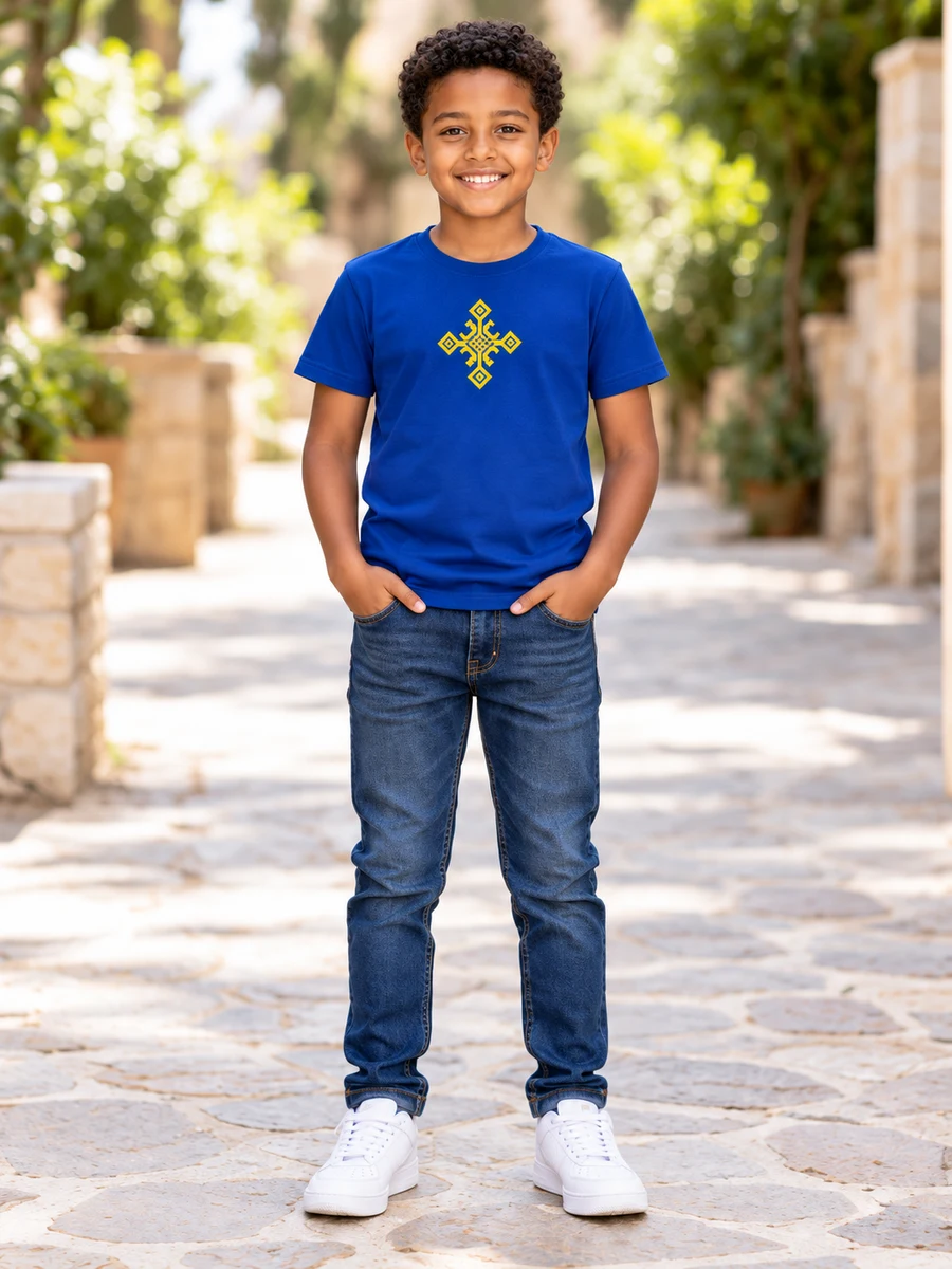 Blue Gold Heritage Cross Tee የሀበሻ ልብስ