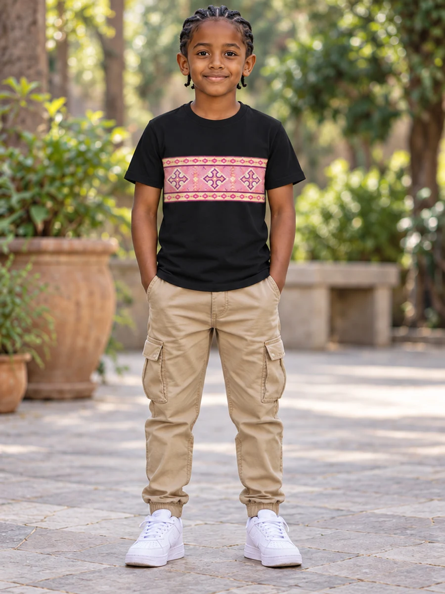Black Pink Cross Band Tee የሀበሻ ልብስ
