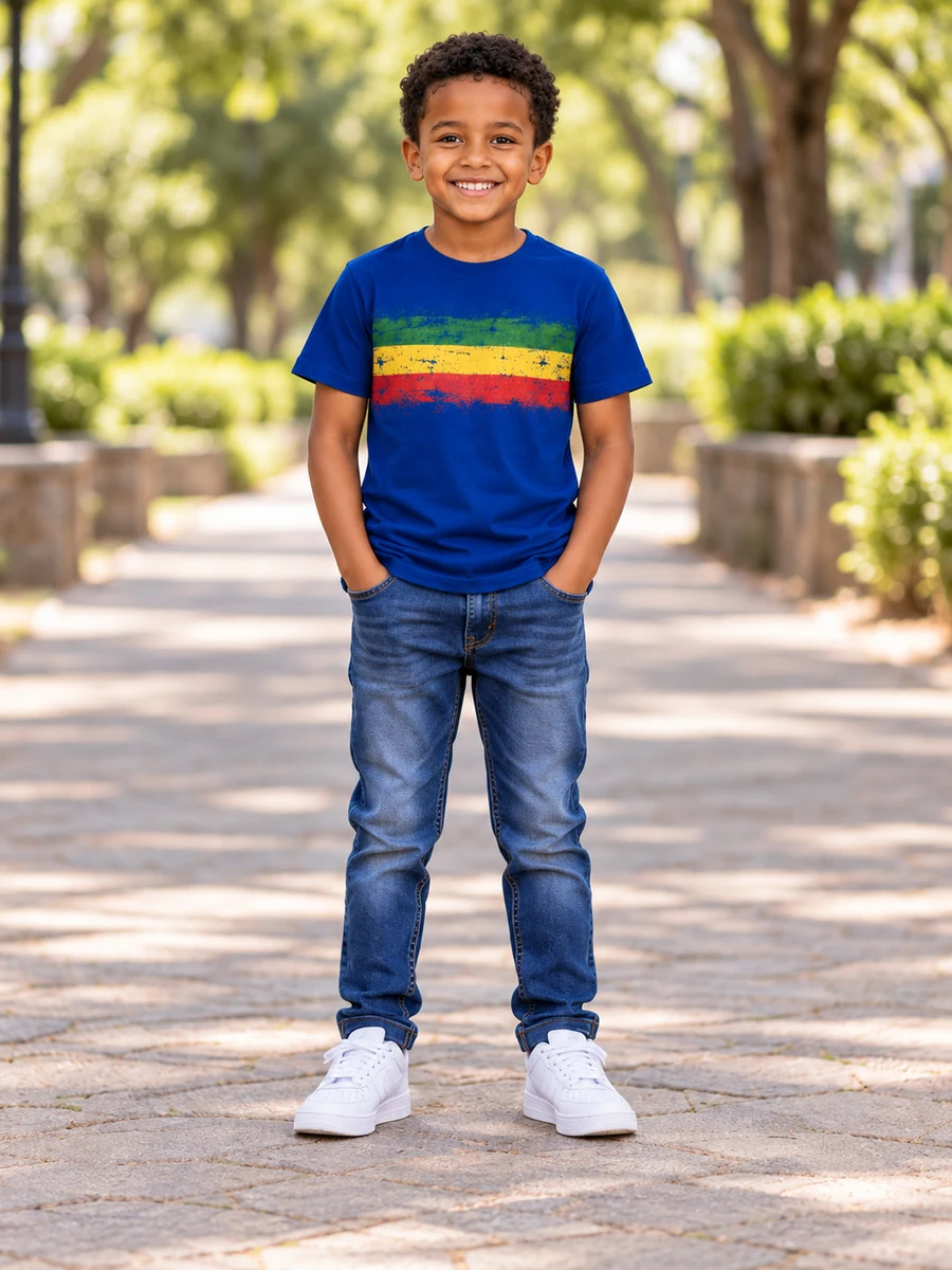 Blue Distressed Flag Tee የሀበሻ ልብስ