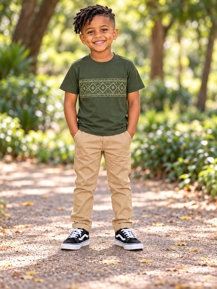 Military Green Geometric Band Tee የሀበሻ ልብስ