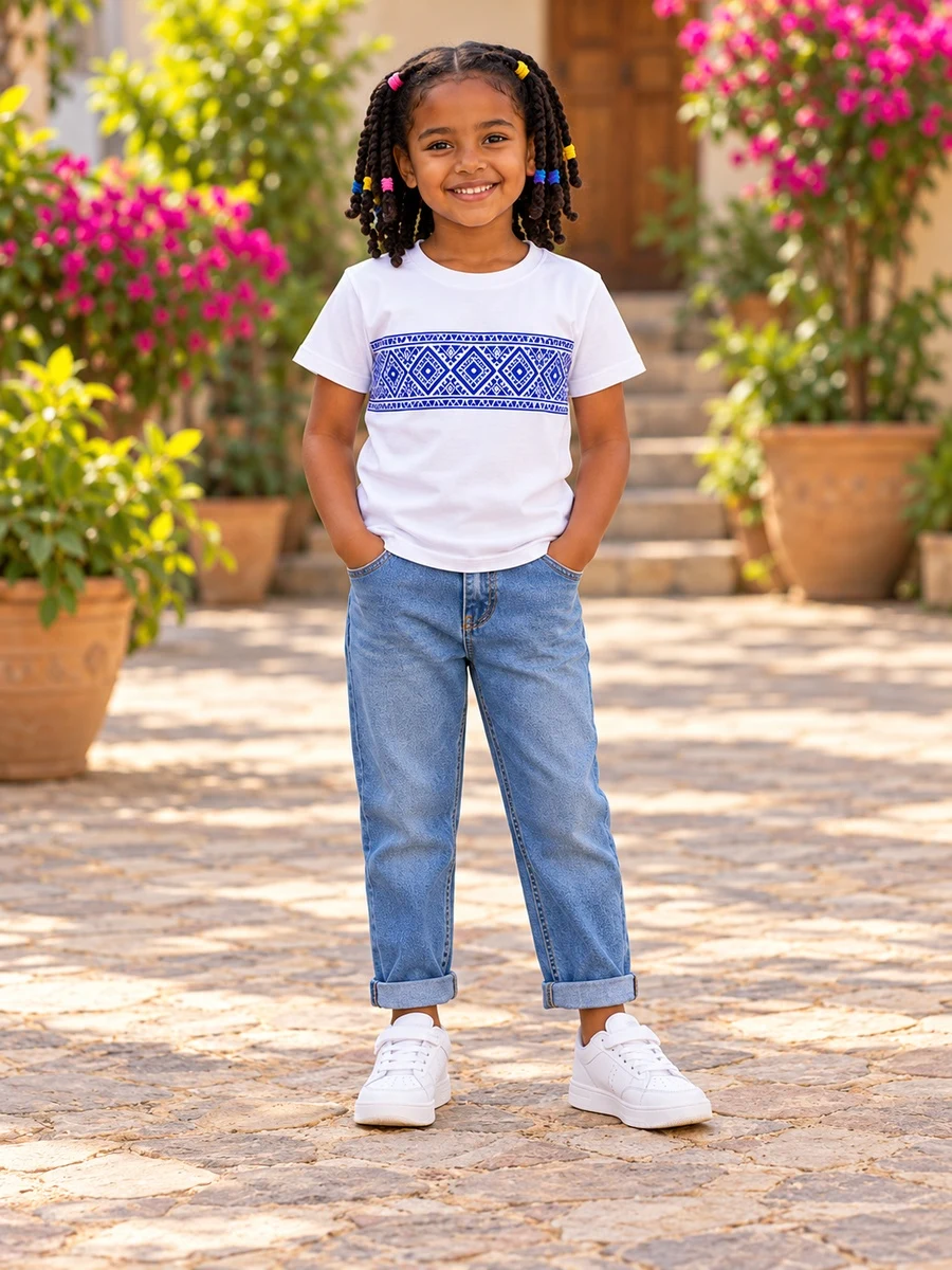 White Blue Band Tee የሀበሻ ልብስ