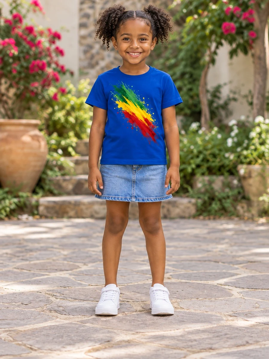 Blue Diagonal Brushstroke Tee kids’ Ethiopian traditional dress