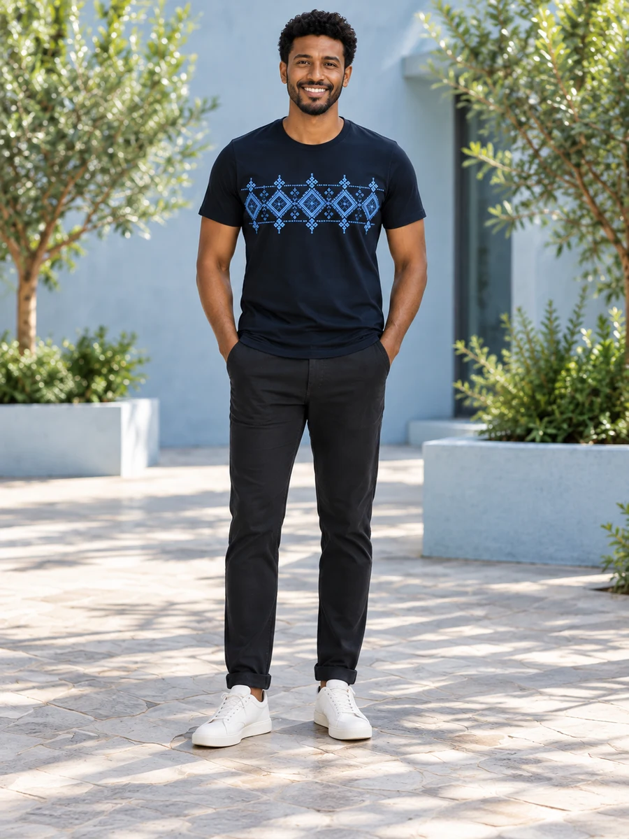 Men's Blue Black Tilet Tee የሀበሻ ልብስ