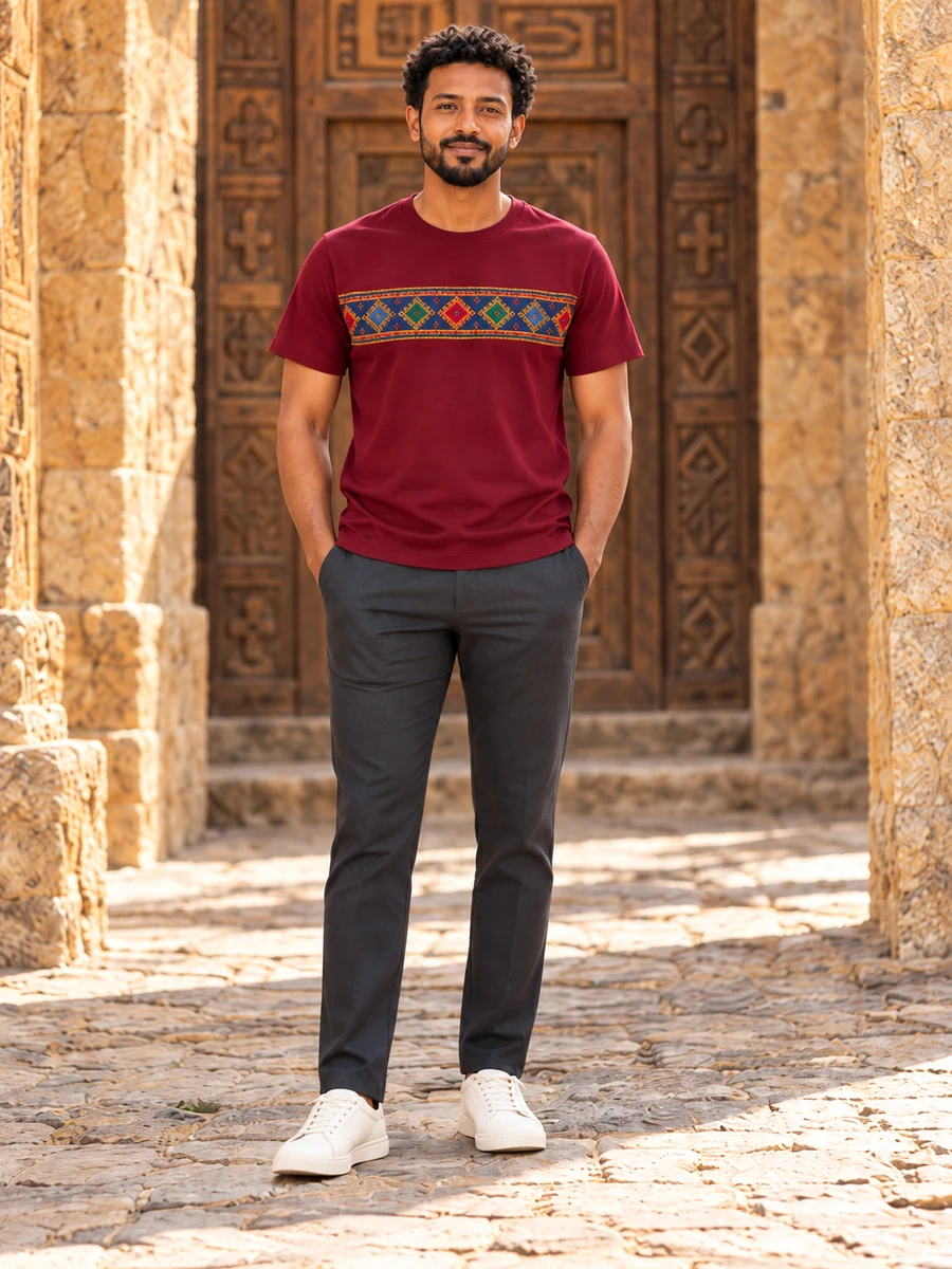 Men's Burgundy Tilet Tee የሀበሻ ልብስ
