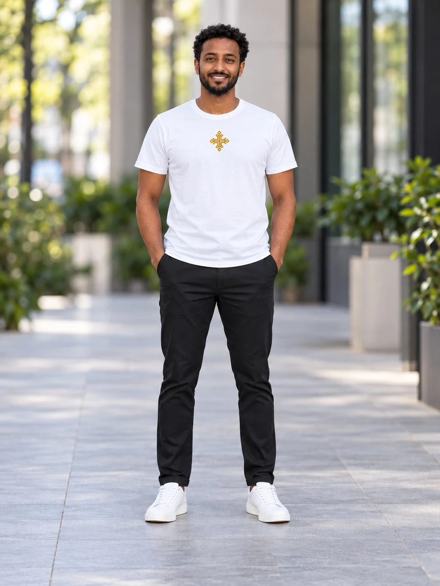 White Gold Cross Tee የሀበሻ ልብስ