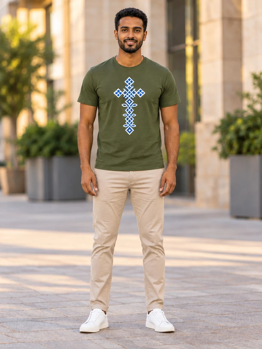 Military Green Heritage Cross Tee የሀበሻ ልብስ