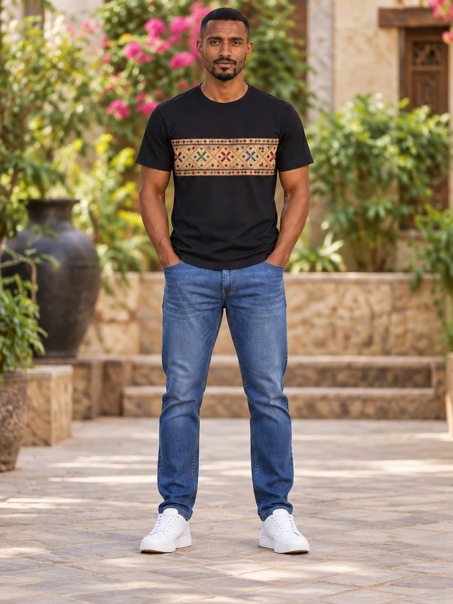Black Gold Heritage Cross Tee የሀበሻ ልብስ