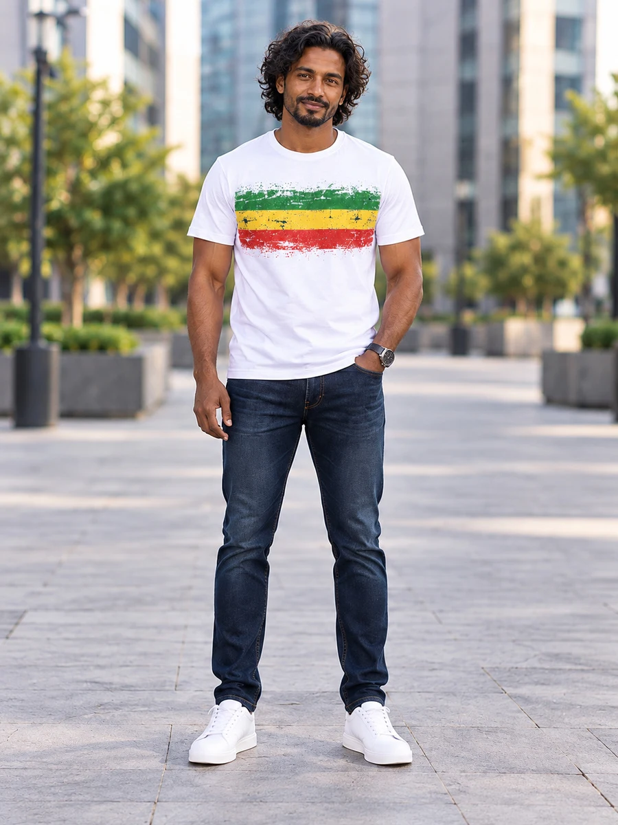 White Distressed Flag Tee የሀበሻ ልብስ
