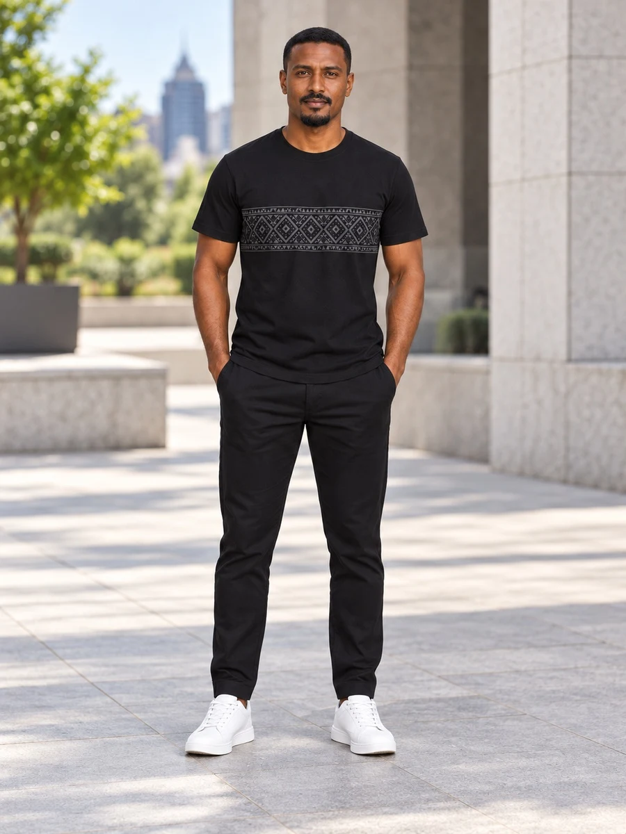 Black Tonal Diamond Band Tee የሀበሻ ልብስ