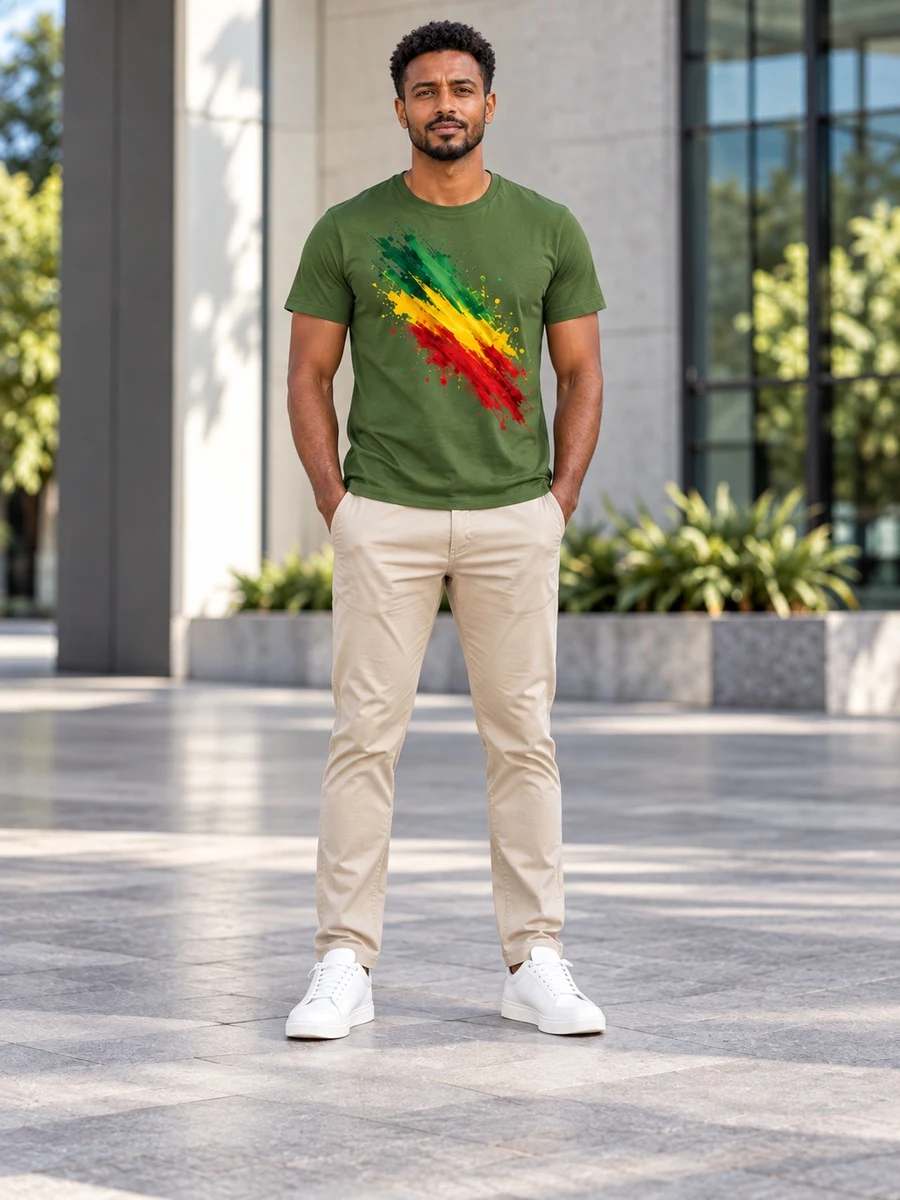 Military Green Diagonal Brushstroke Tee የሀበሻ ልብስ