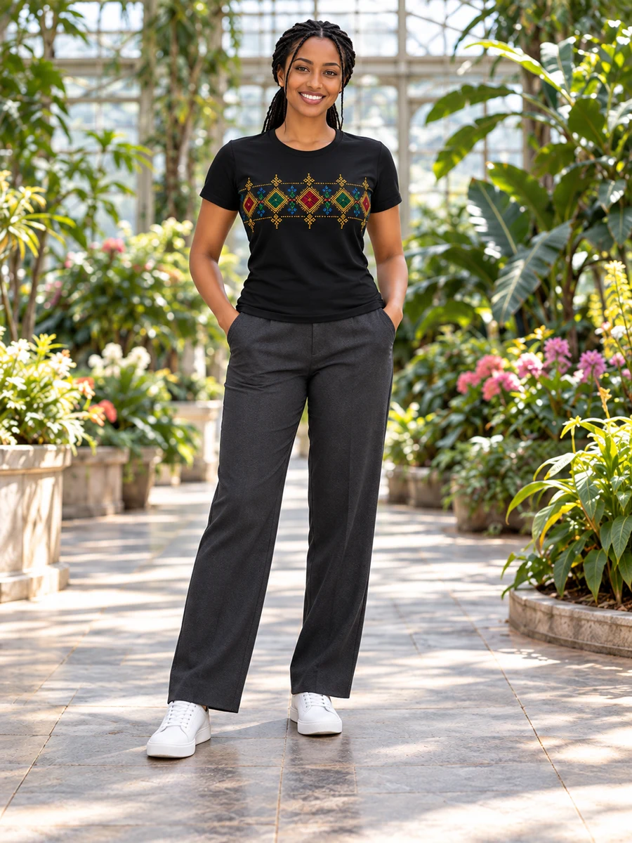 Women's Black Multicolor Tilet Tee የሀበሻ ልብስ