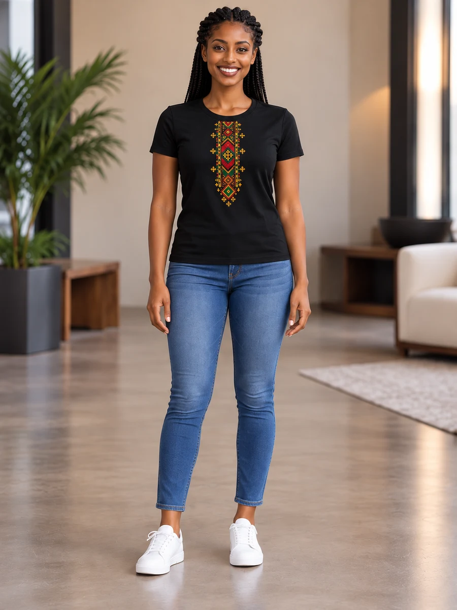 Women's Black Tilet Tee የሀበሻ ልብስ