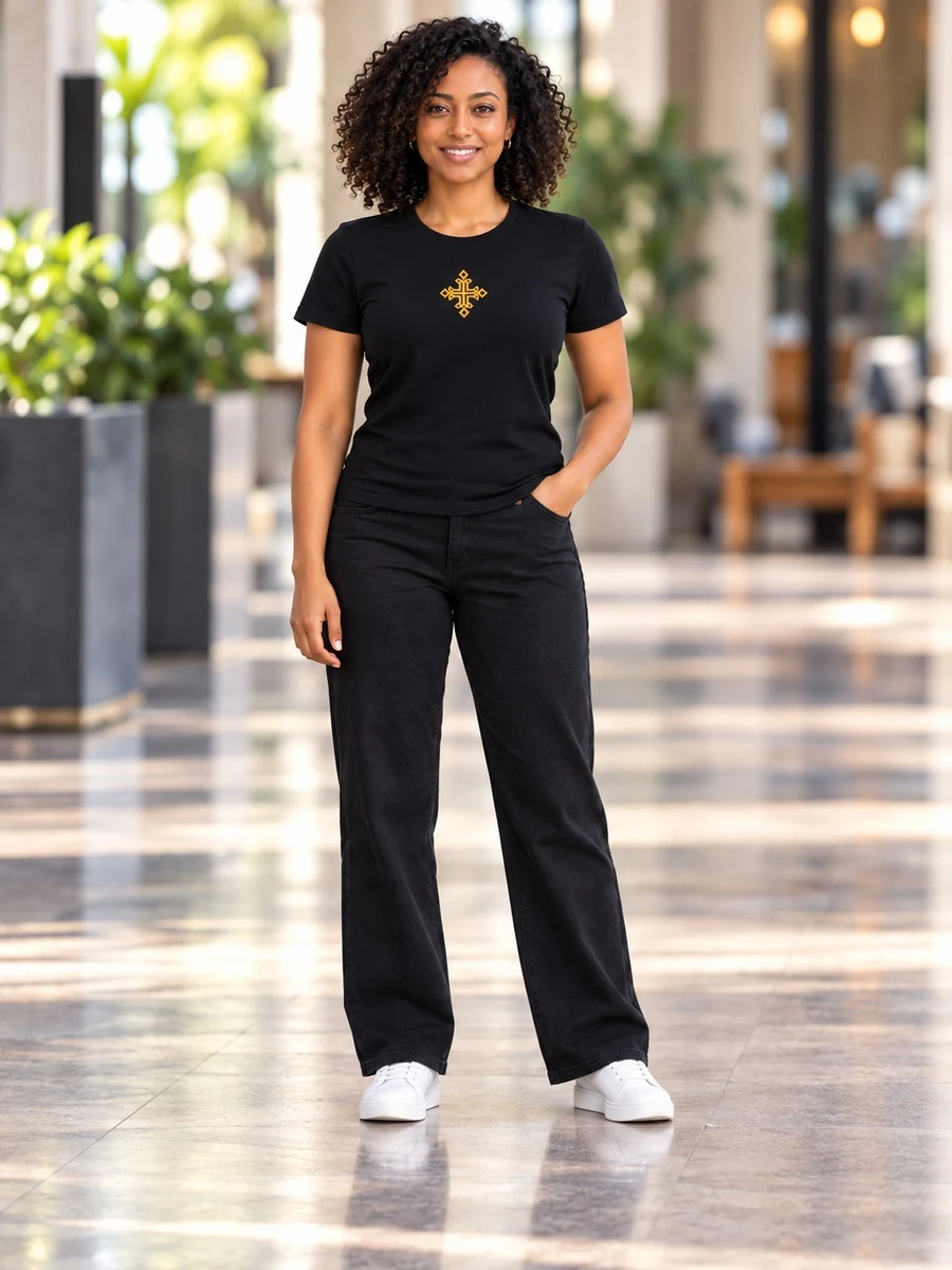 Black Gold Cross Tee የሀበሻ ልብስ