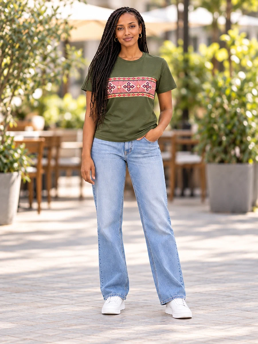 Military Green Pink Tilet Band Tee የሀበሻ ልብስ